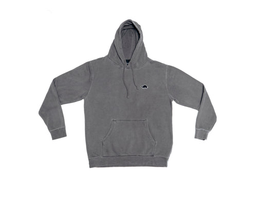 CHARCOAL EMBROIDERED HOODIE.